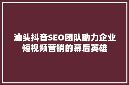 汕头抖音SEO团队助力企业短视频营销的幕后英雄