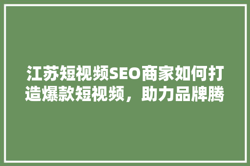 江苏短视频SEO商家如何打造爆款短视频，助力品牌腾飞