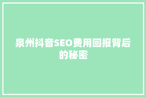 泉州抖音SEO费用回报背后的秘密