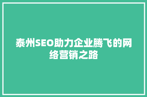 泰州SEO助力企业腾飞的网络营销之路