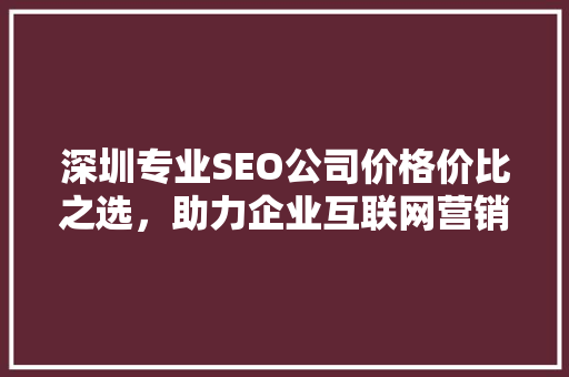 深圳专业SEO公司价格价比之选，助力企业互联网营销