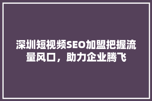 深圳短视频SEO加盟把握流量风口，助力企业腾飞