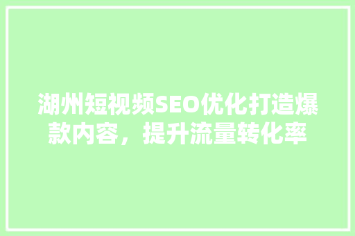 湖州短视频SEO优化打造爆款内容，提升流量转化率