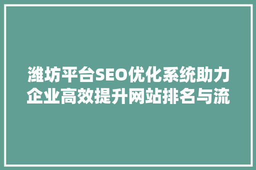 潍坊平台SEO优化系统助力企业高效提升网站排名与流量