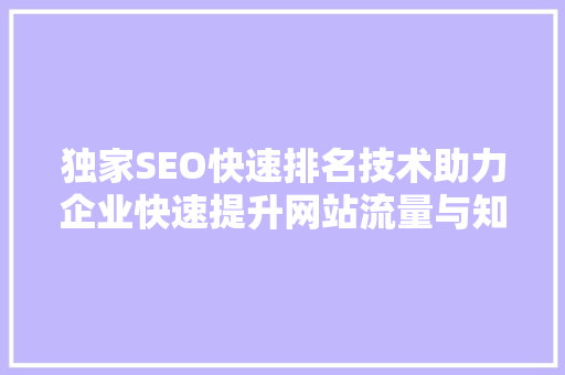 独家SEO快速排名技术助力企业快速提升网站流量与知名度