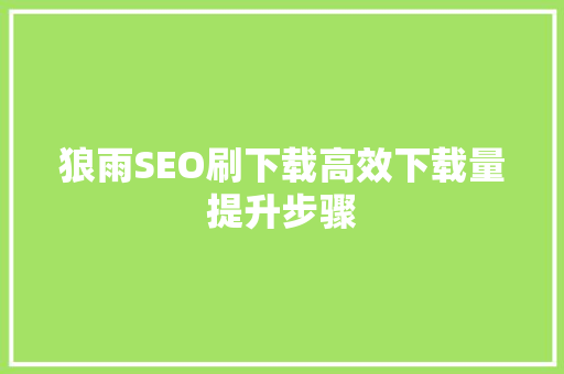 狼雨SEO刷下载高效下载量提升步骤