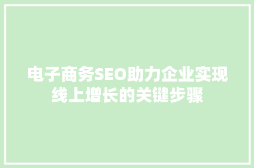 电子商务SEO助力企业实现线上增长的关键步骤