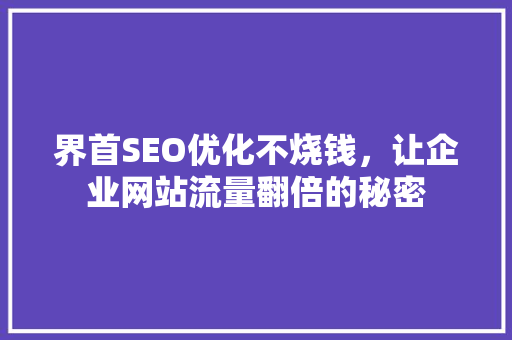 界首SEO优化不烧钱，让企业网站流量翻倍的秘密