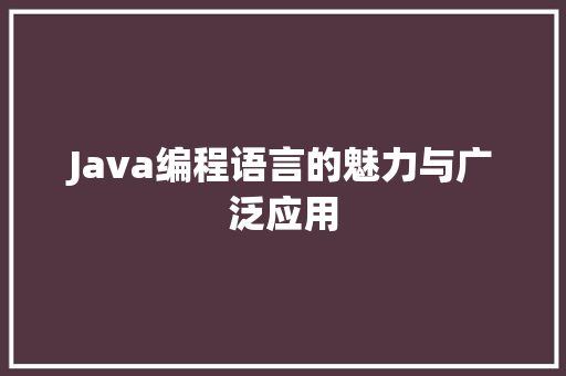 Java编程语言的魅力与广泛应用