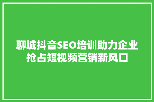 聊城抖音SEO培训助力企业抢占短视频营销新风口