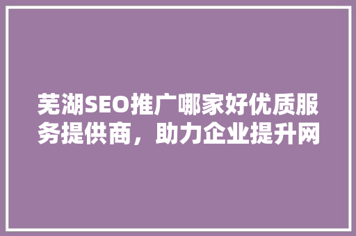 芜湖SEO推广哪家好优质服务提供商，助力企业提升网络影响力