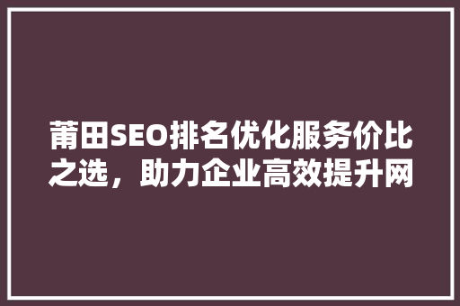 莆田SEO排名优化服务价比之选，助力企业高效提升网络竞争力