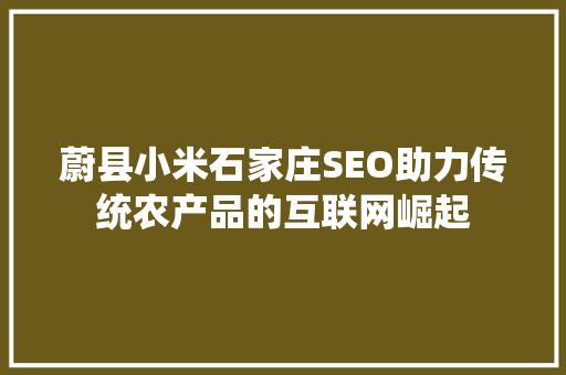 蔚县小米石家庄SEO助力传统农产品的互联网崛起