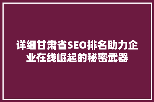 详细甘肃省SEO排名助力企业在线崛起的秘密武器