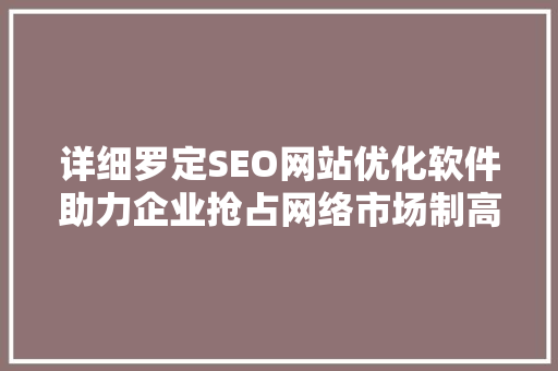 详细罗定SEO网站优化软件助力企业抢占网络市场制高点