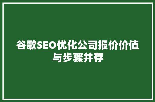 谷歌SEO优化公司报价价值与步骤并存