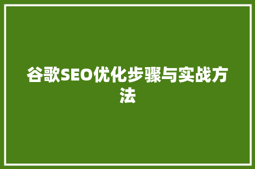 谷歌SEO优化步骤与实战方法