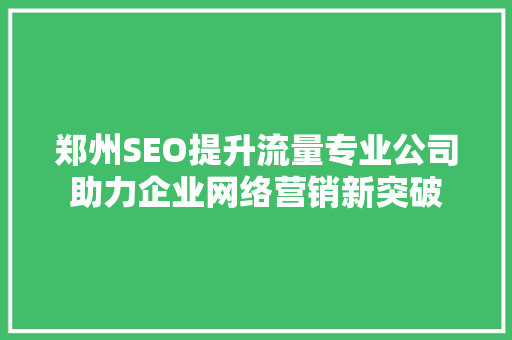 郑州SEO提升流量专业公司助力企业网络营销新突破