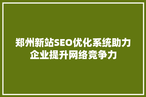郑州新站SEO优化系统助力企业提升网络竞争力