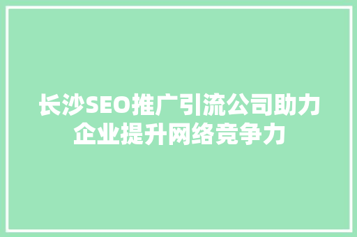长沙SEO推广引流公司助力企业提升网络竞争力