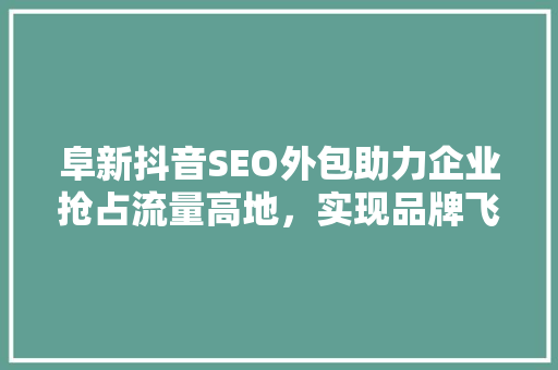 阜新抖音SEO外包助力企业抢占流量高地，实现品牌飞跃