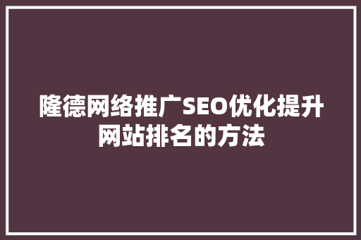 隆德网络推广SEO优化提升网站排名的方法
