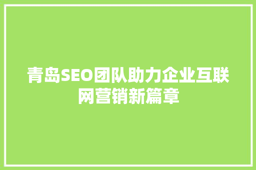 青岛SEO团队助力企业互联网营销新篇章