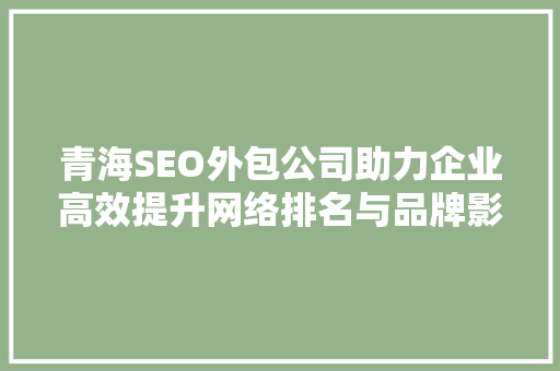 青海SEO外包公司助力企业高效提升网络排名与品牌影响力