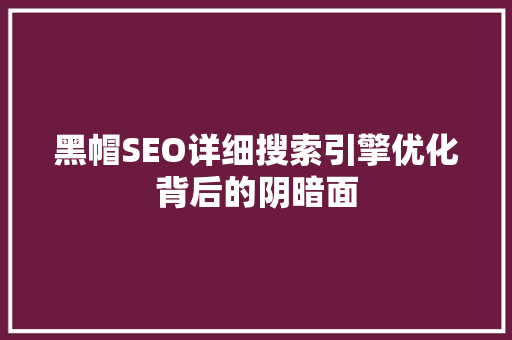 黑帽SEO详细搜索引擎优化背后的阴暗面