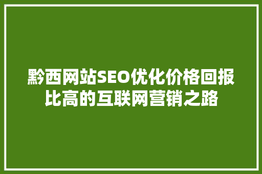黔西网站SEO优化价格回报比高的互联网营销之路