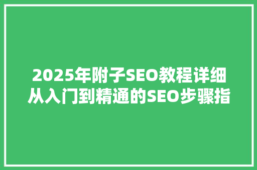 2025年附子SEO教程详细从入门到精通的SEO步骤指南