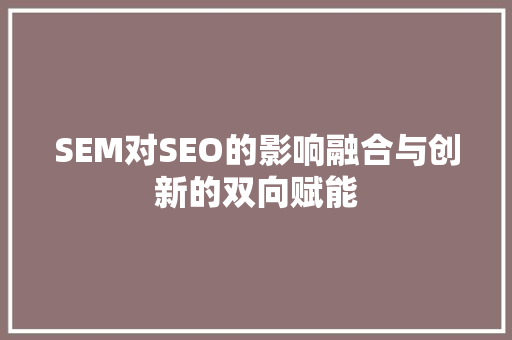 SEM对SEO的影响融合与创新的双向赋能