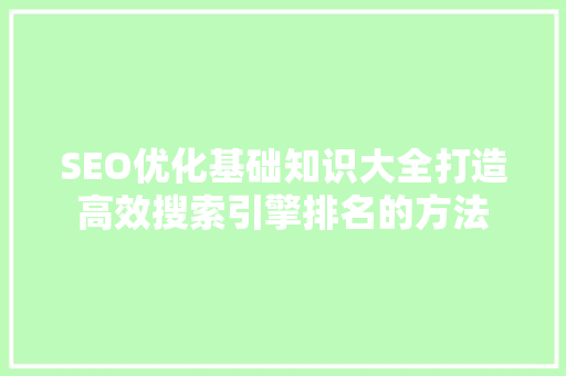 SEO优化基础知识大全打造高效搜索引擎排名的方法