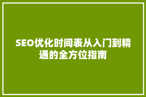 SEO优化时间表从入门到精通的全方位指南