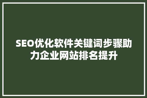 SEO优化软件关键词步骤助力企业网站排名提升