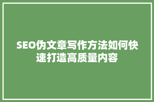 SEO伪文章写作方法如何快速打造高质量内容