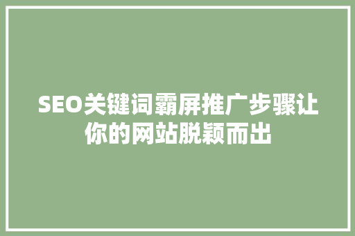 SEO关键词霸屏推广步骤让你的网站脱颖而出