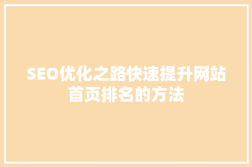 SEO优化之路快速提升网站首页排名的方法