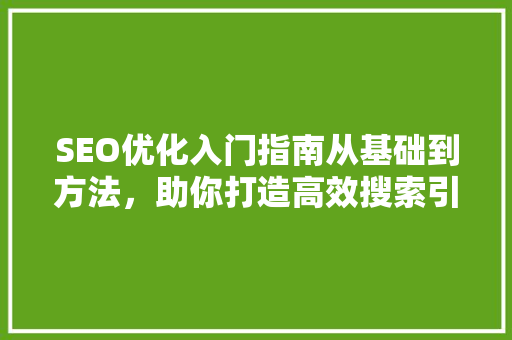 SEO优化入门指南从基础到方法，助你打造高效搜索引擎排名