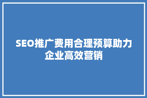 SEO推广费用合理预算助力企业高效营销