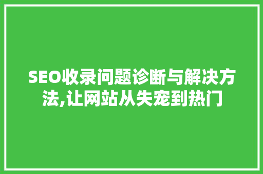 SEO收录问题诊断与解决方法,让网站从失宠到热门