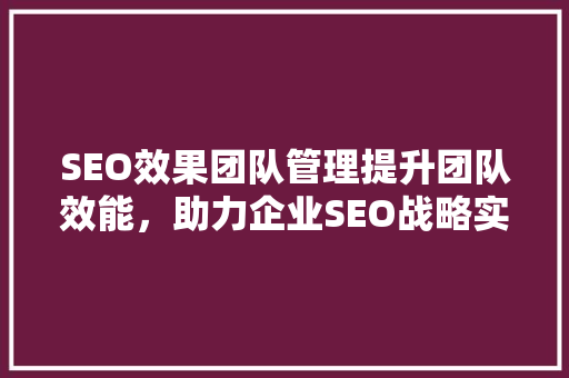 SEO效果团队管理提升团队效能，助力企业SEO战略实施