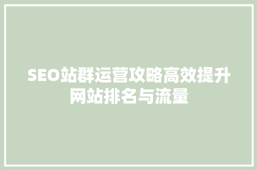 SEO站群运营攻略高效提升网站排名与流量