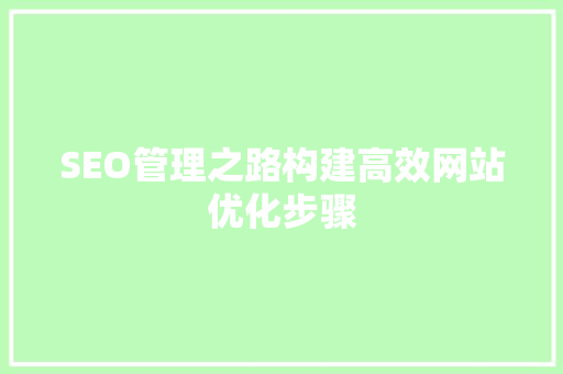SEO管理之路构建高效网站优化步骤