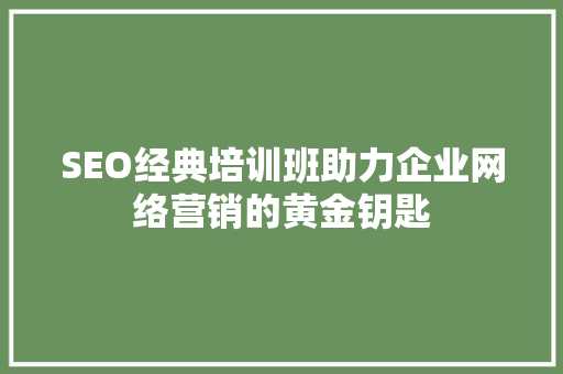 SEO经典培训班助力企业网络营销的黄金钥匙