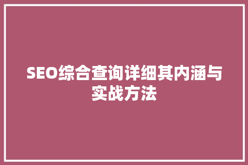 SEO综合查询详细其内涵与实战方法