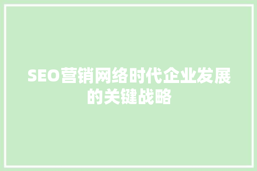 SEO营销网络时代企业发展的关键战略