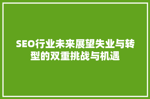 SEO行业未来展望失业与转型的双重挑战与机遇