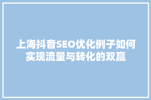 上海抖音SEO优化例子如何实现流量与转化的双赢