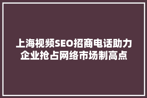上海视频SEO招商电话助力企业抢占网络市场制高点